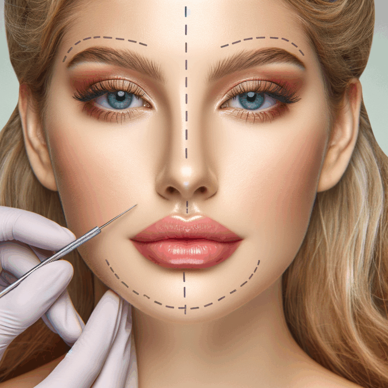 Crée moi une image illustrant la pose de fils tenseurs liftant pour le visage sur une jeune femme blonde